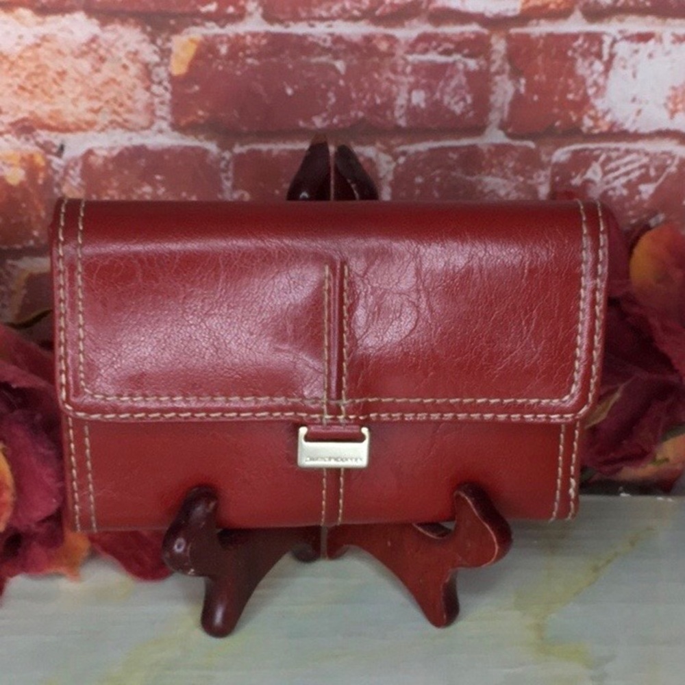 Vintage Y2K Liz Claiborne Dark Red Faux Leather Trifold Wallet
